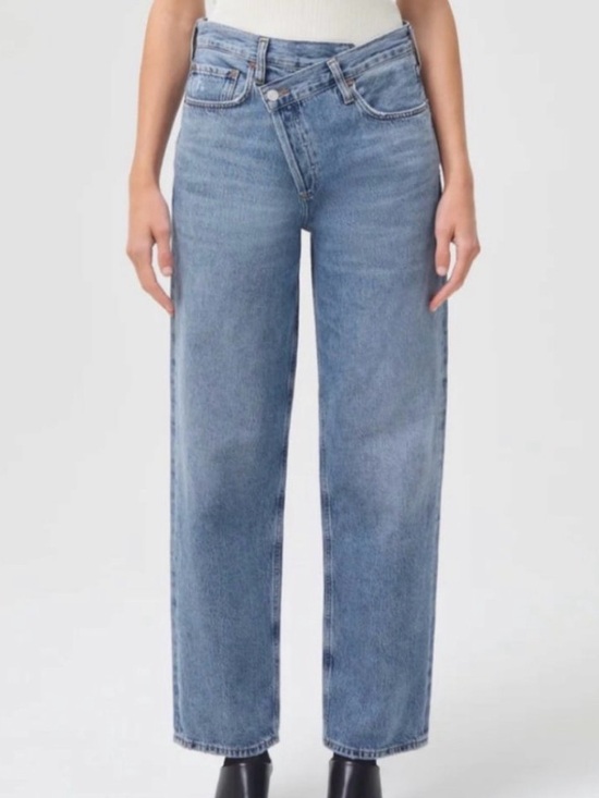 Agolde Denim - AGOLDE Criss Cross Straight Leg Jeans Blue Distressed Raw Hem 29